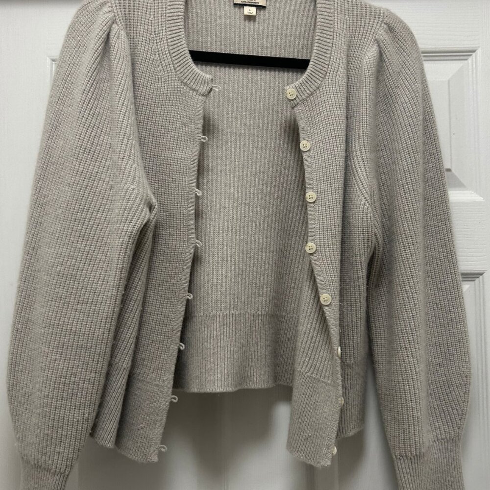 J.Crew Gray Cashmere Ribbed Button Front Cardigan Cropped Knit Sweater